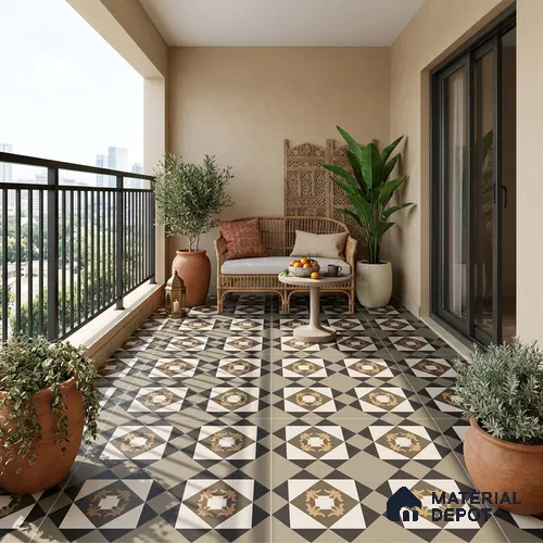 Moroccan Wall & Floor Tile TL 13397 Taupe Diamond 2 ft x 2 ft Matte Carving Finish Vitrified Tile - 9 mm | Suitable For Kitchen, Bathroom, Balcony