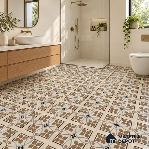 Moroccan Wall & Floor Tile TL 13399 Mocha Quatrefoil 2 ft x 2 ft Matte Finish Vitrified Tile - 9 mm | Suitable For Kitchen, Bathroom, Balcony