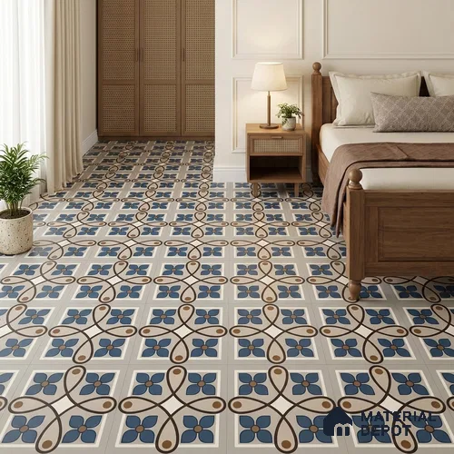 Moroccan Wall & Floor Tile TL 13399 B Navy Quatrefoil 2 ft x 2 ft Matte Finish Vitrified Tile - 9 mm | Suitable For Kitchen, Bathroom, Balcony