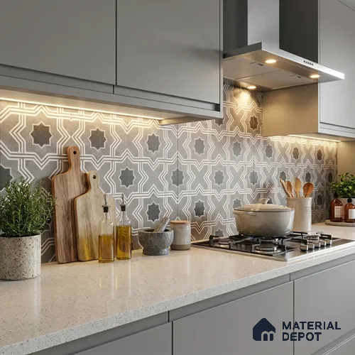 Moroccan Wall & Floor Tile TL 13401 Star Lattice 2 ft x 2 ft Matte Finish Vitrified Tile - 9 mm | Suitable For Kitchen, Bathroom, Balcony