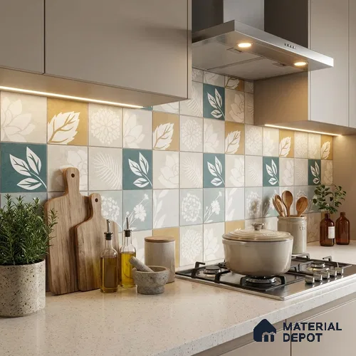 Moroccan Wall & Floor Tile TL 13403 Botanical Patchwork 2 ft x 2 ft Matte Finish Vitrified Tile - 9 mm | Suitable For Kitchen, Bathroom, Balcony