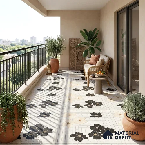 Moroccan Wall & Floor Tile TL 13404 Blossom Brick 2 ft x 2 ft Matte Carving Finish Vitrified Tile - 9 mm | Suitable For Kitchen, Bathroom, Balcony