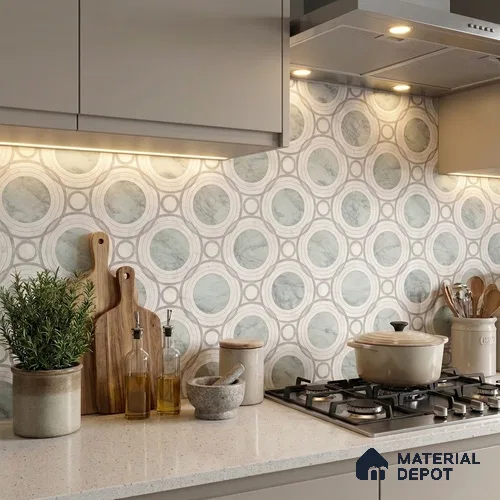 Moroccan Wall & Floor Tile TL 13408 Mint Rings 2 ft x 2 ft Matte Carving Finish Vitrified Tile - 9 mm | Suitable For Kitchen, Bathroom, Balcony