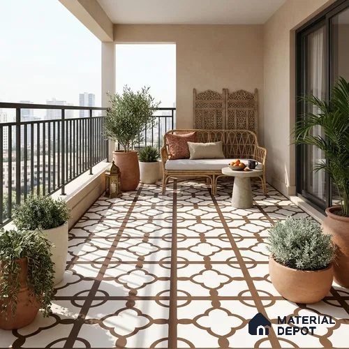 Moroccan Wall & Floor Tile TL 13409 Walnut Arabesque 2 ft x 2 ft Matte Finish Vitrified Tile - 9 mm | Suitable For Kitchen, Bathroom, Balcony