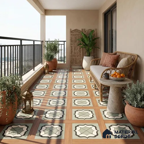 Moroccan Wall & Floor Tile TL 13411 Sage Lantern 2 ft x 2 ft Matte Finish Vitrified Tile - 9 mm | Suitable For Kitchen, Bathroom, Balcony