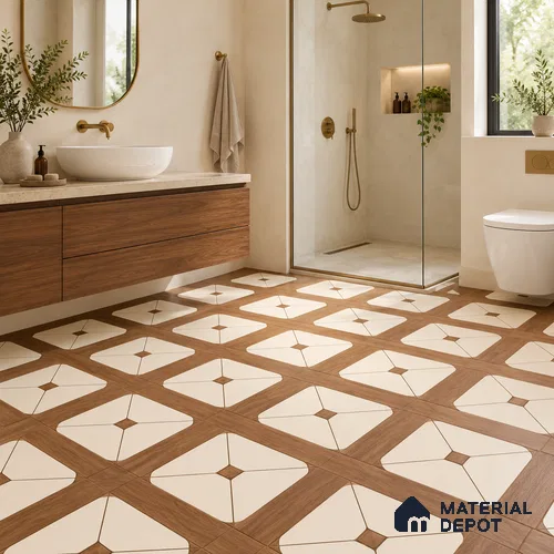 Moroccan Wall & Floor Tile TL 13412 Ivory Parquet 2 ft x 2 ft Matte Finish Vitrified Tile - 9 mm | Suitable For Kitchen, Bathroom, Balcony