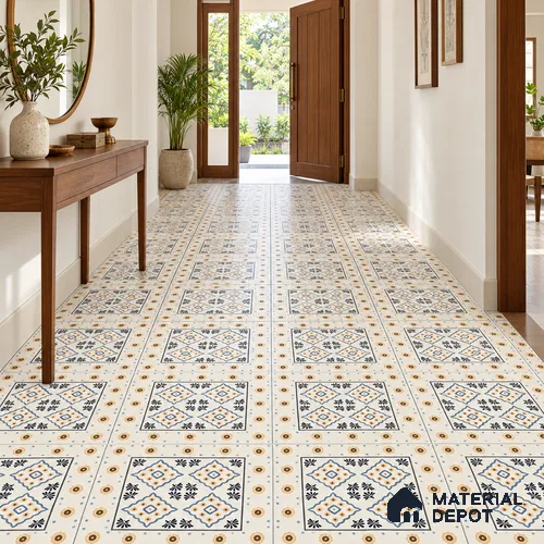 Moroccan Wall & Floor Tile TL 13413 Ivory Carpet 2 ft x 2 ft Matte Carving Finish Vitrified Tile - 9 mm | Suitable For Kitchen, Bathroom, Balcony
