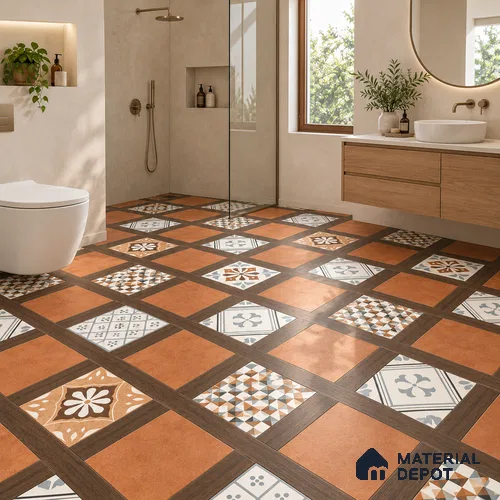 Moroccan Wall & Floor Tile TL 13414 Terracotta Grid 2 ft x 2 ft Matte Finish Vitrified Tile - 9 mm | Suitable For Kitchen, Bathroom, Balcony