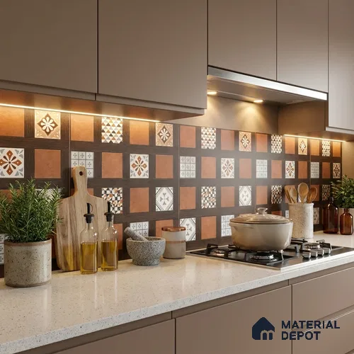 Moroccan Wall & Floor Tile TL 13414 Terracotta Grid 2 ft x 2 ft Matte Finish Vitrified Tile - 9 mm | Suitable For Kitchen, Bathroom, Balcony