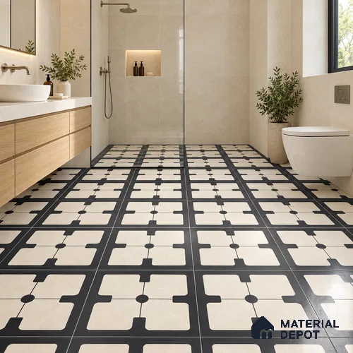 Moroccan Wall & Floor Tile TL 13416 Ivory Cross 2 ft x 2 ft Matte Carving Finish Vitrified Tile - 9 mm | Suitable For Kitchen, Bathroom, Balcony