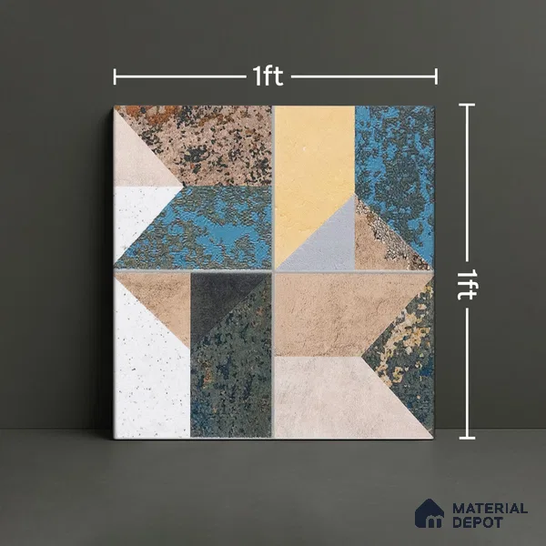 Abstract Floor Tile TL 04929 Marrakech Marino Gris 1 ft x 1 ft Ceramic Matte Finish - 9 mm | Random 2 | Suitable for Living Room, Bedroom, Bathroom, Courtyard, Balcony (Sample)