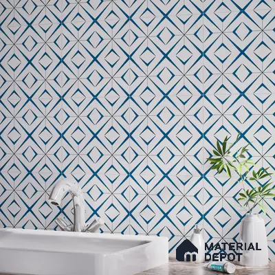 Moroccan Wall & Floor Tile TL 04935 Marrakech Starry Blue 1 ft x 1 ft Ceramic Matte Finish - 9 mm | Suitable for Living Room, Bedroom, Bathroom, Courtyard, Balcony | Please Expect a Slight Variation of Pattern
