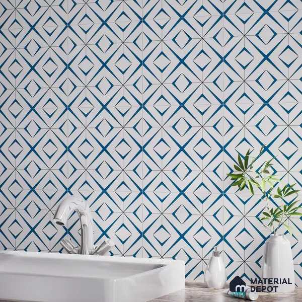 Moroccan Wall & Floor Tile TL 04935 Marrakech Starry Blue 1 ft x 1 ft Ceramic Matte Finish - 9 mm | Suitable for Living Room, Bedroom, Bathroom, Courtyard, Balcony | Please Expect a Slight Variation of Pattern