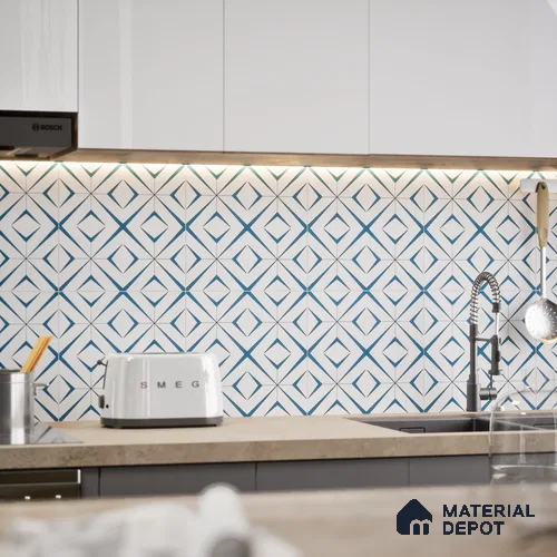 Moroccan Wall & Floor Tile TL 04935 Marrakech Starry Blue 1 ft x 1 ft Ceramic Matte Finish - 9 mm | Suitable For Kitchen, Bathroom, Entryway | Please Expect a Slight Variation of Pattern