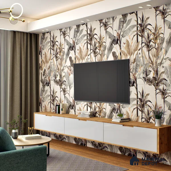 Tropical Wall Tile TL 06126 Forest Crema Decor B 4 ft x 2 ft Vitrified Matte Finish - 9 mm | Suitable For Living Room, Bedroom, Bathroom, Dining (Sample)