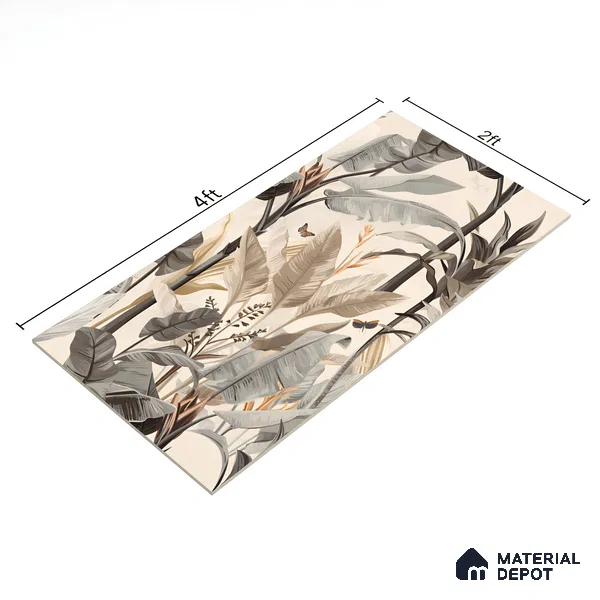 Tropical Wall Tile TL 06126 Forest Crema Decor B 4 ft x 2 ft Vitrified Matte Finish - 9 mm | Suitable For Living Room, Bedroom, Bathroom, Dining (Sample)