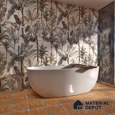 Tropical Wall Tile TL 06126 Forest Crema Decor B 4 ft x 2 ft Vitrified Matte Finish - 9 mm | Suitable For Living Room, Bedroom, Bathroom, Dining (Sample)