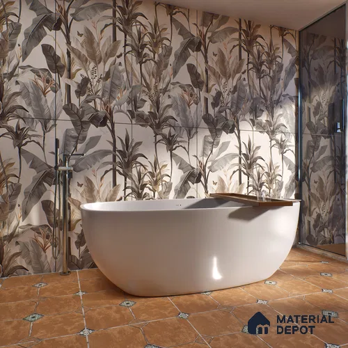 Tropical Wall Tile TL 06126 Forest Crema Decor B 4 ft x 2 ft Vitrified Matte Finish - 9 mm | Suitable For Living Room, Bedroom, Bathroom, Dining