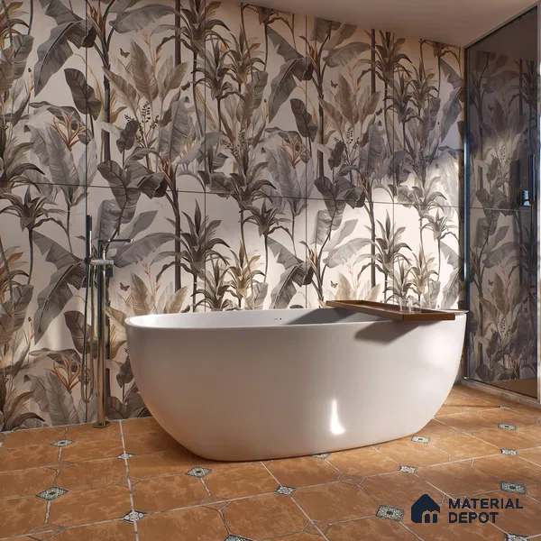 Tropical Wall Tile TL 06126 Forest Crema Decor B 4 ft x 2 ft Vitrified Matte Finish - 9 mm | Suitable For Living Room, Bedroom, Bathroom, Dining (Sample)