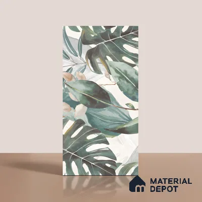 Tropical Wall Tile TL 06127 C Monstera Blanco Decor Pattern 1 4 ft x 2 ft Vitrified Matte Finish - 9 mm | (1 Box Contain Single Design ) | Suitable For Living Room, Bedroom, Bathroom, Dining (Sample)