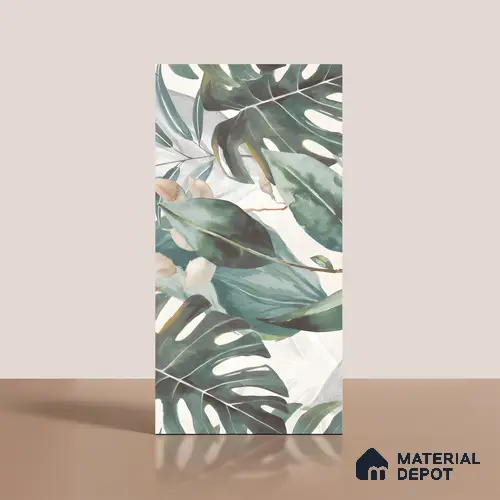 Tropical Wall Tile TL 06127 C Monstera Blanco Decor Pattern 1 4 ft x 2 ft Vitrified Matte Finish - 9 mm | (1 Box Contain Single Design ) | Suitable For Living Room, Bedroom, Bathroom, Dining