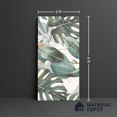 Tropical Wall Tile TL 06127 C Monstera Blanco Decor Pattern 1 4 ft x 2 ft Vitrified Matte Finish - 9 mm | (1 Box Contain Single Design ) | Suitable For Living Room, Bedroom, Bathroom, Dining (Sample)