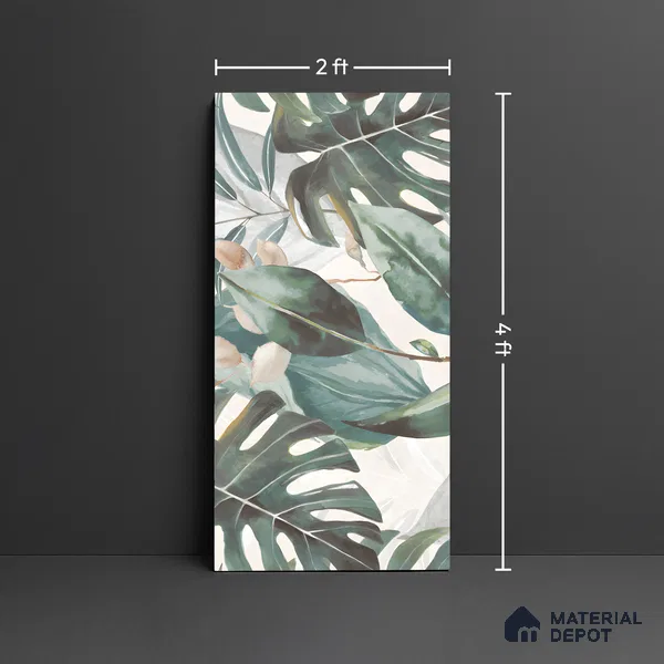 Tropical Wall Tile TL 06127 C Monstera Blanco Decor Pattern 1 4 ft x 2 ft Vitrified Matte Finish - 9 mm | (1 Box Contain Single Design ) | Suitable For Living Room, Bedroom, Bathroom, Dining (Sample)