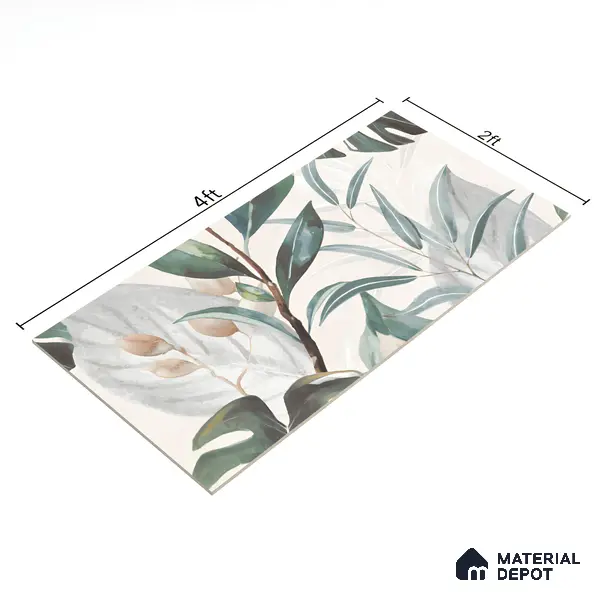 Tropical Wall Tile TL 06127 Monstera Blanco Decor Pattern 2 4 ft x 2 ft Vitrified Matte Finish - 9 mm | (1 Box Contain Single Design ) | Suitable For Living Room, Bedroom, Bathroom, Dining