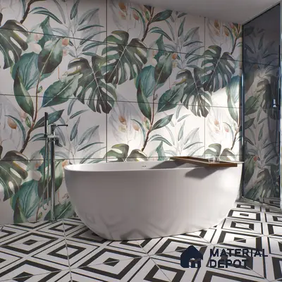 Tropical Wall Tile TL 06127 Monstera Blanco Decor Pattern 2 4 ft x 2 ft Vitrified Matte Finish - 9 mm | (1 Box Contain Single Design ) | Suitable For Living Room, Bedroom, Bathroom, Dining