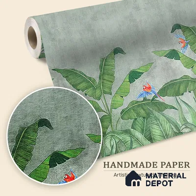 Tropical Green Forest, Digitally Painted Wallpaper Indrani Series Handmade Tropical Design (Customised Size Wallpaper )