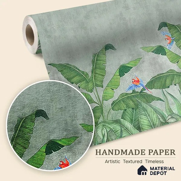 Tropical Green Forest, Digitally Painted Wallpaper Indrani Series Handmade Tropical Design (Customised Size Wallpaper )