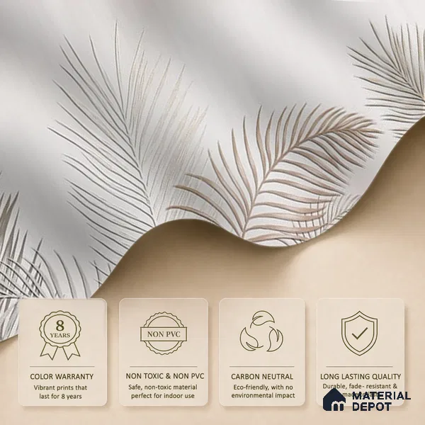 Tropical Leaves in Subtle Background Wallpaper Design Indrani Series Handmade Tropical Design (Customised Size Wallpaper )