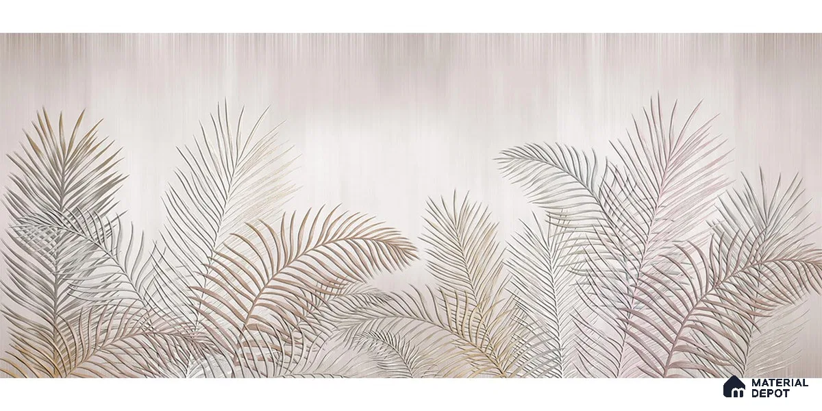 Tropical Leaves in Subtle Background Wallpaper Design Indrani Series Handmade Tropical Design (Customised Size Wallpaper )