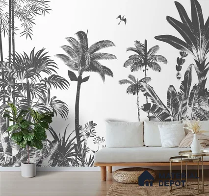 Tropical Monochrome, Room Wallpaper Sukoon Series Canvas Tropical Design (Customised Size Wallpaper)