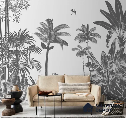 Tropical Monochrome, Room Wallpaper Sukoon Series Handmade Tropical Design (Customised Size Wallpaper)