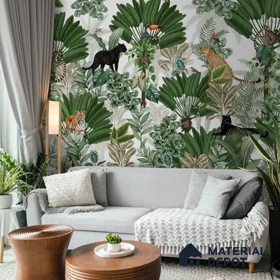 Tropical Tales: Deep Forest Wallpaper Sukoon Series Handmade Tropical Design (Customised Size Wallpaper)