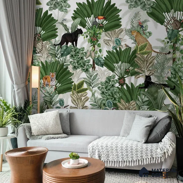 Tropical Tales: Deep Forest Wallpaper Sukoon Series Handmade Tropical Design (Customised Size Wallpaper)