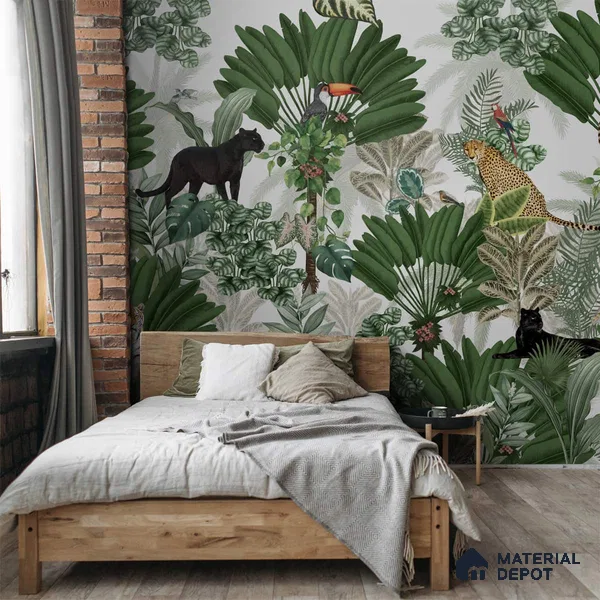 Tropical Tales: Deep Forest Wallpaper Sukoon Series Handmade Tropical Design (Customised Size Wallpaper)