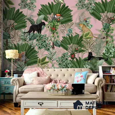 Tropical Tales: Deep Forest Wallpaper, Pink Sukoon Series Canvas Tropical Design (Customised Size Wallpaper)