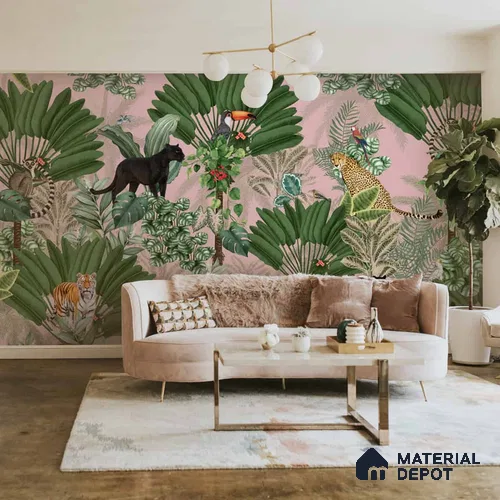 Tropical Tales: Deep Forest Wallpaper, Pink Sukoon Series Canvas Tropical Design (Customised Size Wallpaper)
