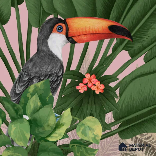 Tropical Tales: Deep Forest Wallpaper, Pink Sukoon Series Handmade Tropical Design (Customised Size Wallpaper)