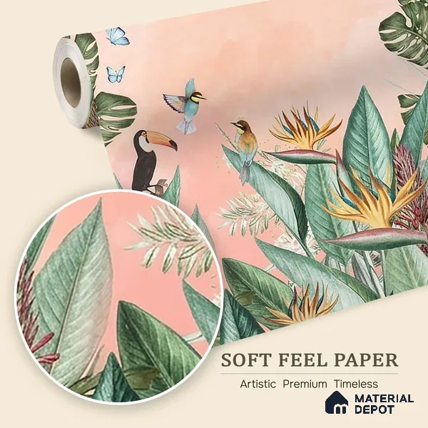 700411 - Tropical Theme-Birds of Paradise, Customised for Homes Indrani Series Soft Feel Tropical Design (Customised Size Wallpaper )