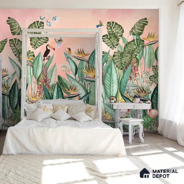 700411 - Tropical Theme-Birds of Paradise, Customised for Homes Indrani Series Soft Feel Tropical Design (Customised Size Wallpaper )