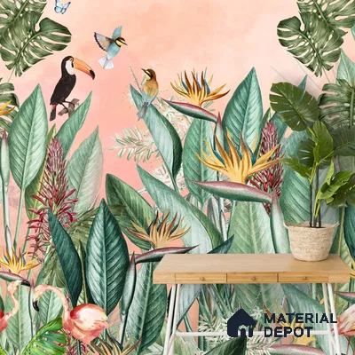 700411 - Tropical Theme-Birds of Paradise, Customised for Homes Indrani Series Soft Feel Tropical Design (Customised Size Wallpaper )
