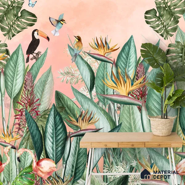 700411 - Tropical Theme-Birds of Paradise, Customised for Homes Indrani Series Soft Feel Tropical Design (Customised Size Wallpaper )