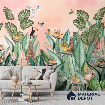 700411 - Tropical Theme-Birds of Paradise, Customised for Homes Indrani Series Soft Feel Tropical Design (Customised Size Wallpaper )