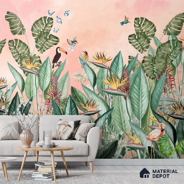 700411 - Tropical Theme-Birds of Paradise, Customised for Homes Indrani Series Soft Feel Tropical Design (Customised Size Wallpaper )