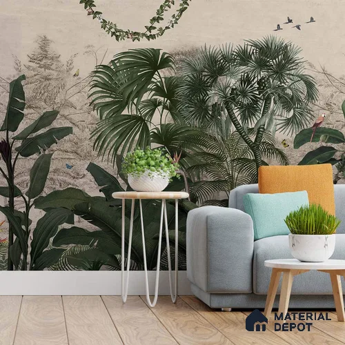 Tropical Theme Vintage Wallpaper for Walls, Customised Indrani Series Canvas Tropical Design (Customised Size Wallpaper )