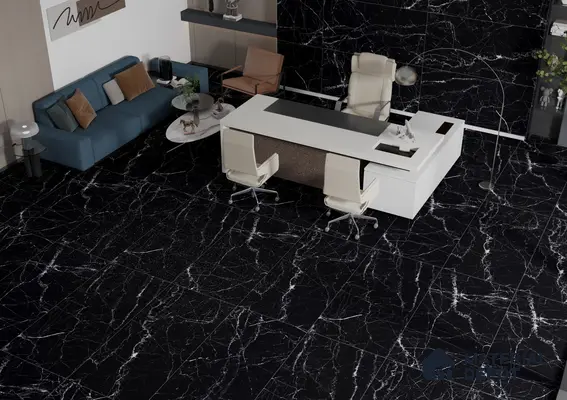 Sophisticated Office Space with Black Marble Tiles | Material Depot