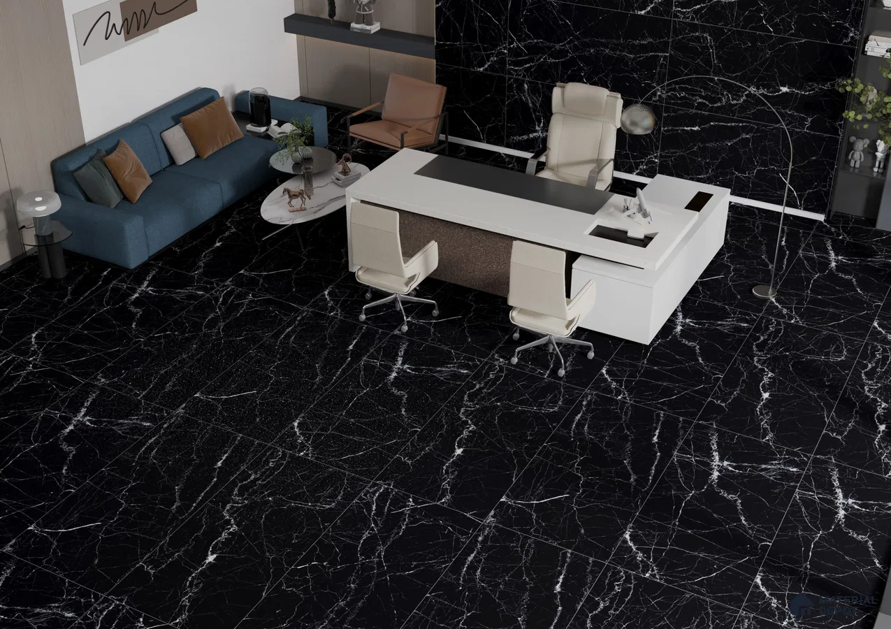 Sophisticated Office Space with Black Marble Tiles | Material Depot